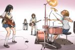  akiyama_mio band drum guitar hirasawa_yui instrument k-on! keyboard_(instrument) kotobuki_tsumugi legs mimura_kaoru multiple_girls parody school_uniform sketch skirt tainaka_ritsu tomboy 