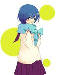  blue_hair blue_scarf blush genderswap genderswap_(mtf) hashimochi kaiko scarf short_hair skirt solo sweater vocaloid 