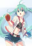  absurdres aqua_eyes aqua_hair bucket hatsune_miku highres long_hair midriff shorts solo sponge twintails vector_trace vocaloid yooguru 