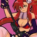  bikini_top breasts gun large_breasts long_hair lowres momo&amp;a ponytail red_hair solo tengen_toppa_gurren_lagann thighhighs weapon yellow_eyes yoko_littner 