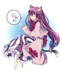  animal_ears bad_id bad_pixiv_id barefoot blush cat_ears cat_tail crescent crescent_hair_ornament feet hair_ornament hair_ribbon long_hair masaru.jp no_hat no_headwear patchouli_knowledge purple_eyes purple_hair ribbon solo tail touhou 