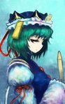  amii bad_id bad_pixiv_id blue_eyes green_hair hat rod_of_remorse shiki_eiki short_hair solo touhou 