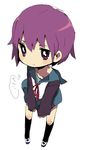  bangs cardigan chibi ichihaya kita_high_school_uniform nagato_yuki purple_hair school_uniform serafuku short_hair solo suzumiya_haruhi_no_yuuutsu 