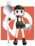  :&lt; army-san army-san_(cosplay) boots cosplay dog_tags fingerless_gloves geta gloves helmet inubashiri_momiji kusaba_(kusabashiki) pixel_maritan red_eyes short_hair silver_hair solo spork tail tengu-geta touhou wolf_tail 