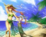  barefoot beach bikini cloud copyright_request day green_sarong hair_ribbon hat long_hair ocean outdoors polka_dot polka_dot_bikini polka_dot_swimsuit red_hair ribbon sarong side-tie_bikini sky solo straw_hat summer7 swimsuit translucent_sarong water wind 