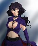  breasts cape choker cleavage elbow_gloves gloves k-ma large_breasts long_hair lowres purple_eyes purple_hair sakura_taisen sakura_taisen_ii suiko_(sakura_taisen) 