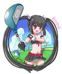  bad_id bad_pixiv_id black_hair child dolfini golf_club gun highres ki_(adotadot) kooh long_hair pangya panties pantyshot red_eyes skirt solo striped striped_panties thighhighs twintails umbrella underwear weapon 