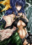  asymmetrical_wings blue_hair bow breasts dizzy guilty_gear hair_bow hair_over_eyes hamu_(moeyobaka) large_breasts long_hair navel ribbon solo underboob wings 