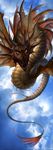  day dragon fantasy highres no_humans original red_eyes sky tail uchio_kazumasa 