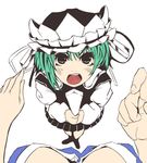  angry breasts cleavage from_above green_hair hands kouzilow large_breasts multiple_girls onozuka_komachi open_mouth partially_colored pov rod_of_remorse scolding shiki_eiki touhou 