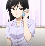  ashisu_sahoto black_hair brown_eyes cellphone long_hair mangaka-san_to_assistant-san_to phone screencap 