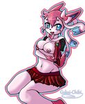  :d alpha_channel anthro anthrofied bow breasts canine clothed clothing eeveelution female fur gokai-chibi hair half-dressed happy looking_at_viewer mammal navel nintendo nipples open_mouth plain_background pok&#233;mon pok&#233;morph pok&eacute;mon ribbons short_hair sitting skirt smile solo sylveon tongue transparent_background video_games 