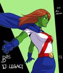  1girl 2013 alien cape character_name dc_comics female freckles gloves green_skin miss_martian riyan solo young_justice:_invasion 