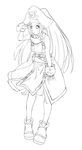  ankle_boots boots buckle cai-man fingerless_gloves full_body gloves greyscale guilty_gear hat highres lineart long_hair looking_afar may_(guilty_gear) monochrome overalls pirate_hat simple_background sketch sleeveless solo white_background 