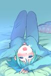  blue_eyes blue_hair blush lying mahou_shoujo_madoka_magica miki_sayaka momoko_(palemon) on_bed pajamas pillow short_hair solo 