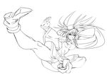  boots cai-man earrings expressionless fighting full_body greyscale guilty_gear happy jewelry kicking kuradoberi_jam lineart long_hair looking_at_viewer monochrome outstretched_arms simple_background sketch smile solo spread_legs white_background 