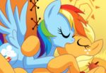  applejack_(mlp) bbmbbf blonde_hair blush duo equine eyes_closed female feral freckles friendship_is_magic hair hi_res horse inside kissing lesbian mammal multi-colored_hair my_little_pony pegasus pony purple_eyes rainbow_dash_(mlp) rainbow_hair wings 