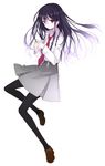  1girl black_legwear female floating koto_(colorcube) loafers long_hair looking_at_viewer necktie original pantyhose purple_eyes purple_hair school_uniform shoes simple_background skirt solo straight_hair uniform white_background 