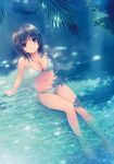  absurdres aoyama_sumika aqua_bikini bangs bikini black_eyes black_hair breasts cleavage coffee-kizoku eyebrows_visible_through_hair highres in_water medium_breasts original short_hair side-tie_bikini sitting solo sunlight swimsuit 