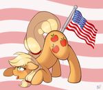  applejack_(mlp) ass_up blonde_hair blush cutie_mark dripping equine female feral freckles friendship_is_magic fur green_eyes hair horse insertion mammal murrica my_little_pony open_mouth orange_fur penetration pony pussy_juice raised_tail ratofdrawn saliva shaded solo tongue 
