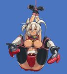  abaku_akuu angry anus bdsm black_legwear blonde_hair bondage bound breasts dark_skin fingerless_gloves glasses gloves headgear highres kantai_collection large_breasts looking_at_viewer musashi_(kantai_collection) nipples no_panties red_eyes short_hair short_twintails solo spreader_bar thighhighs twintails 