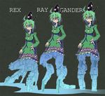  ahoge dress fusion green_dress green_eyes green_hair hand_on_hip hat metal_gear:_ghost_babel metal_gear_(series) metal_gear_gander metal_gear_ray metal_gear_rex metal_gear_solid metal_gear_solid_2 multiple_girls multiple_persona setz short_hair soga_no_tojiko tate_eboshi touhou 