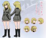  anzio_military_uniform boots carpaccio character_sheet concept_art dress_shirt expressions girls_und_panzer green_eyes green_hair jacket knife long_hair looking_at_viewer military military_uniform official_art open_mouth shirt skirt smile standing sugimoto_isao translated uniform 