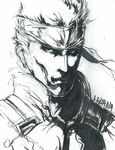  darshima face headband highres male_focus metal_gear_(series) metal_gear_solid monochrome official_style solid_snake solo traditional_media 