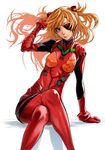  244_(bo-z) arm_support bangs blue_eyes bodysuit bracer breasts closed_mouth crossed_legs evangelion:_3.0_you_can_(not)_redo eyepatch floating_hair gloves hand_behind_head hand_up head_tilt headgear leaning lips long_hair looking_at_viewer neon_genesis_evangelion number orange_hair parted_bangs pilot_suit plugsuit rebuild_of_evangelion shadow shikinami_asuka_langley simple_background sitting skinny small_breasts solo souryuu_asuka_langley tape turtleneck two_side_up white_background 