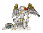  2013 abs affinity angel balls bayonetta claws digitigrade halo humanoid_penis kneeling male markings muscles pecs penis plain_background sirboburto solo toned video_games white_background white_skin wings 