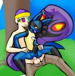  anal_penetration anthro arbok balls black_fur black_penis blue_fur fur gay grass happy human hypnosis lucario male mammal mind_control nintendo norithics on_top open_mouth outside penetration penis pok&#233;mon pok&eacute;mon red_eyes reverse_cowgirl_position sex smile spikes tongue tongue_out trainer tree video_games yellow_fur 