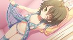  aoyagi_natsuya babydoll breasts brown_hair crotchless_panties game_cg green_eyes kouguchi_moto lingerie looking_at_viewer navel nippleless_clothes nipples one_eye_closed otome_switch panties pubic_hair small_breasts smile solo underwear 