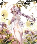  ahoge ass bad_id bad_pixiv_id blazblue braid eyepatch field flower flower_field highres looking_back nu-13 panties red_eyes ser323 silver_hair solo underwear 