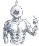  commentary_request highres male_focus manly monochrome muscle scp-131 scp_foundation seneo sketch solo topless 