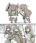  :d ^_^ aircraft_catapult anger_vein asymmetrical_legwear bow bowtie brown_eyes brown_hair chikuma_(kantai_collection) closed_eyes comic gloves kantai_collection konno_akikaze long_hair multiple_girls open_mouth smile tone_(kantai_collection) translation_request twintails 