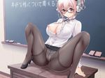  belt black_legwear blush bra breast_slip breasts chalkboard crotch_seam duster glasses headphones large_breasts nipple_slip nipples nitroplus one_breast_out open_mouth panties panties_under_pantyhose pantyhose pink_eyes pink_hair pussy_juice short_hair sitting skirt solo super_sonico thighband_pantyhose underwear v-mag white_bra white_panties 