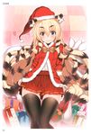  absurdres animal_ears black_hair black_legwear blonde_hair blue_eyes blush box char choker christmas fang hat highres multicolored_hair original ribbon sack santa_costume santa_hat scan sharp_teeth skindentation skirt smile solo tail teeth thigh_gap thighhighs tiger_ears tiger_tail two-tone_hair 