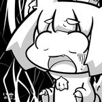  animal_ears bad_id bad_pixiv_id fang greyscale hat inubashiri_momiji inunoko. lightning monochrome open_mouth solo sweatdrop tokin_hat touhou white_eyes wolf_ears 