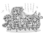  &gt;_&lt; :d :o anchor_symbol arms_up bangs binoculars closed_eyes dress fang folded_ponytail fubuki_(kantai_collection) greyscale hair_ornament happy hat hibiki_(kantai_collection) inazuma_(kantai_collection) ise_(kantai_collection) japanese_clothes kantai_collection konno_akikaze long_hair machinery miyuki_(kantai_collection) monochrome multiple_girls neckerchief open_mouth ponytail sailor_collar sailor_dress school_uniform serafuku short_hair skirt smile translation_request white_background yukikaze_(kantai_collection) 