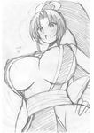  1girl breasts fatal_fury koutarosu large_breasts monochrome pixiv_manga_sample ponytail shiranui_mai sketch solo 