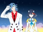  1girl bad_end black_hair blue_hair covers_(kill_la_kill) epaulettes hair_ornament hairclip highres junketsu kill_la_kill life_fiber mako_(macomaco7) matoi_ryuuko mikisugi_aikurou multicolored_hair streaked_hair sunglasses 