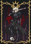  armor armored_boots armored_dress blood boots faintxp gauntlets knight pixiv_fantasia pixiv_fantasia_fallen_kings red_eyes short_hair skull sword thigh_boots thighhighs weapon 