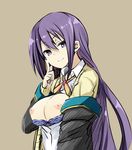  breasts breasts_outside gj-bu iwasaki_takashi large_breasts long_hair looking_at_viewer nipples purple_eyes purple_hair smile solo sumeragi_shion 