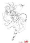  2014 ;o artist_name baiken cai-man chain dated expressionless full_body guilty_gear highres holding holding_sword holding_weapon katana long_hair monochrome one_eye_closed parted_lips ponytail scar signature simple_background sketch solo sword tassel weapon white_background 