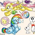  angel_(mlp) avian bird equine female feral fluttershy_(mlp) flying friendship_is_magic horse lagomorph male mammal my_little_pony nekubi pegasus pony rabbit rainbow_dash_(mlp) wings 