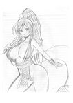 1girl breasts cameltoe fatal_fury koutarosu large_breasts monochrome pixiv_manga_sample ponytail shiranui_mai sketch smile solo 