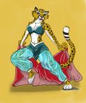  bra breasts cheetah clothing colors dancing feline female fur jewelry looking_at_viewer mammal plain_background plejman shading skirt smile solo underwear 