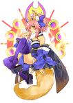  animal_ears bare_shoulders blue_legwear bow breasts detached_sleeves fate/extra fate_(series) fox_ears fox_tail geta hair_bow hair_ribbon japanese_clothes large_breasts mgk968 pink_hair ribbon solo tail tamamo_(fate)_(all) tamamo_no_mae_(fate) thighhighs twintails yellow_eyes 