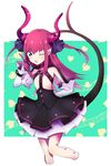  blue_eyes detached_sleeves dress elizabeth_bathory_(fate) elizabeth_bathory_(fate)_(all) fate/extra fate/extra_ccc fate_(series) horns long_hair pandasiro pink_hair pointy_ears solo tail two_side_up 