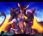  amber_eyes anthro bikini blue_eyes bra canine claws clothed clothing dragon facial_piercing female group mammal nose_piercing nose_ring panties piercing pink_eyes skimpy sling_bikini smile swimsuit tofu93 underwear wolf 